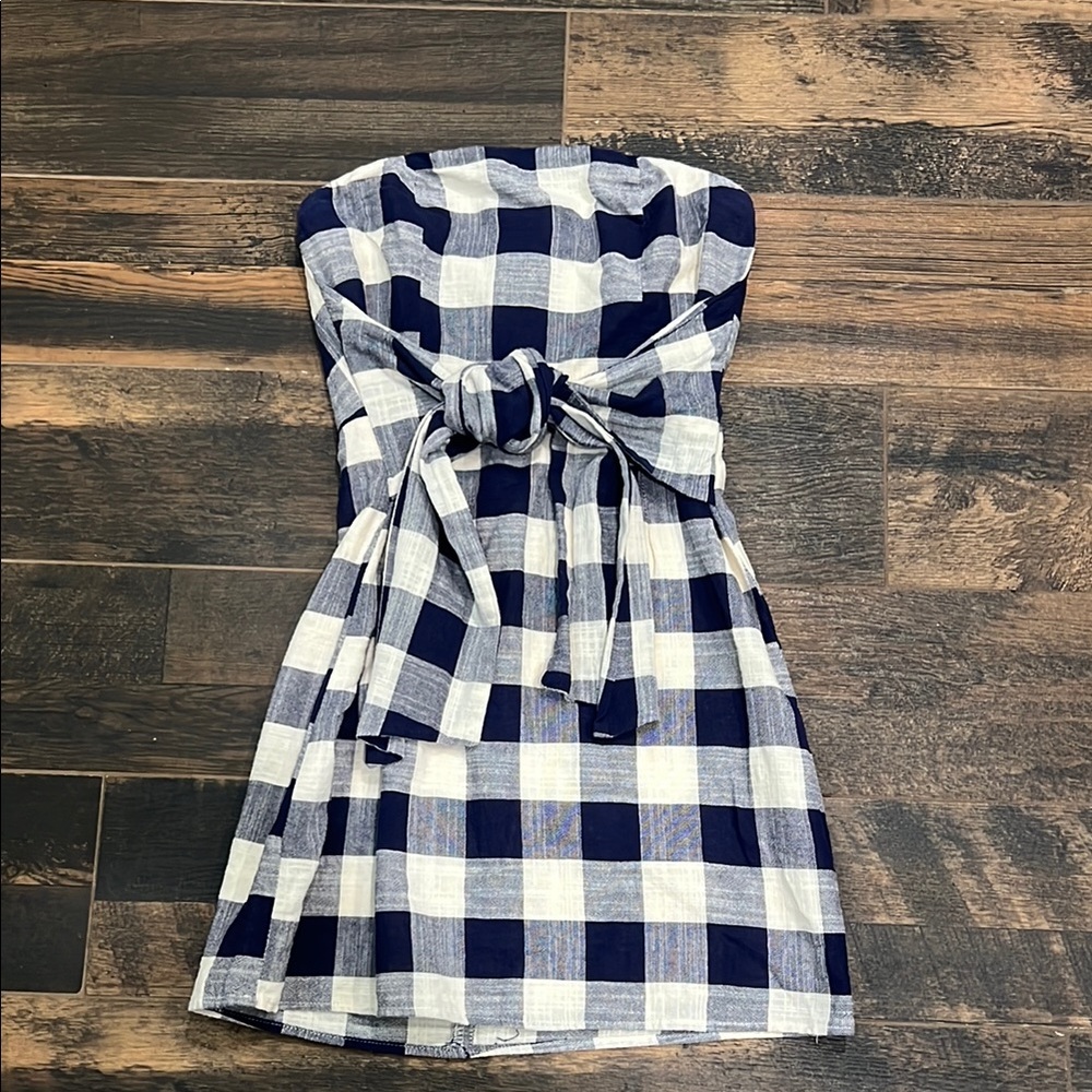 Blue Blush Strapless Checkered Mini Dress